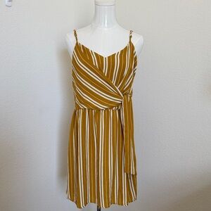 Every Striped Mustard mock Wrap Dress Size L